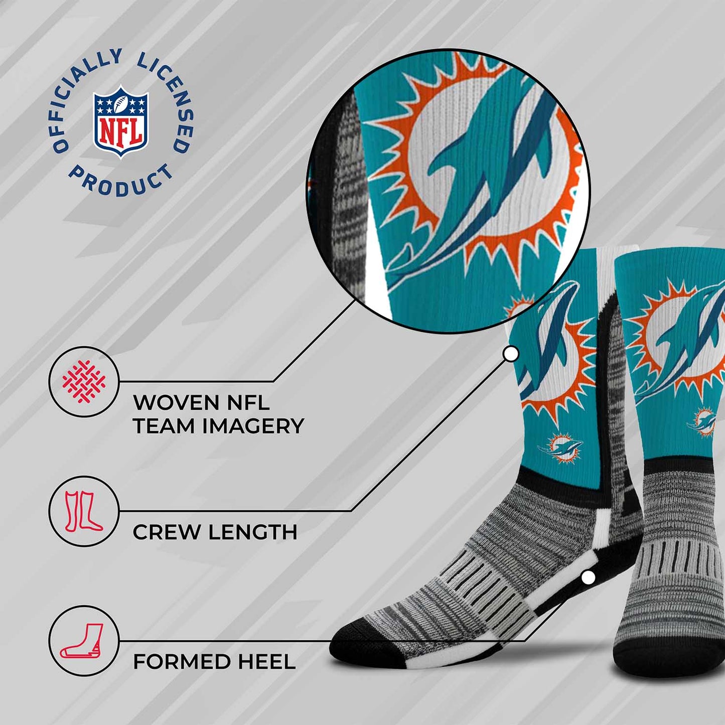 Miami Dolphins NFL V Curve  Socks - Teal