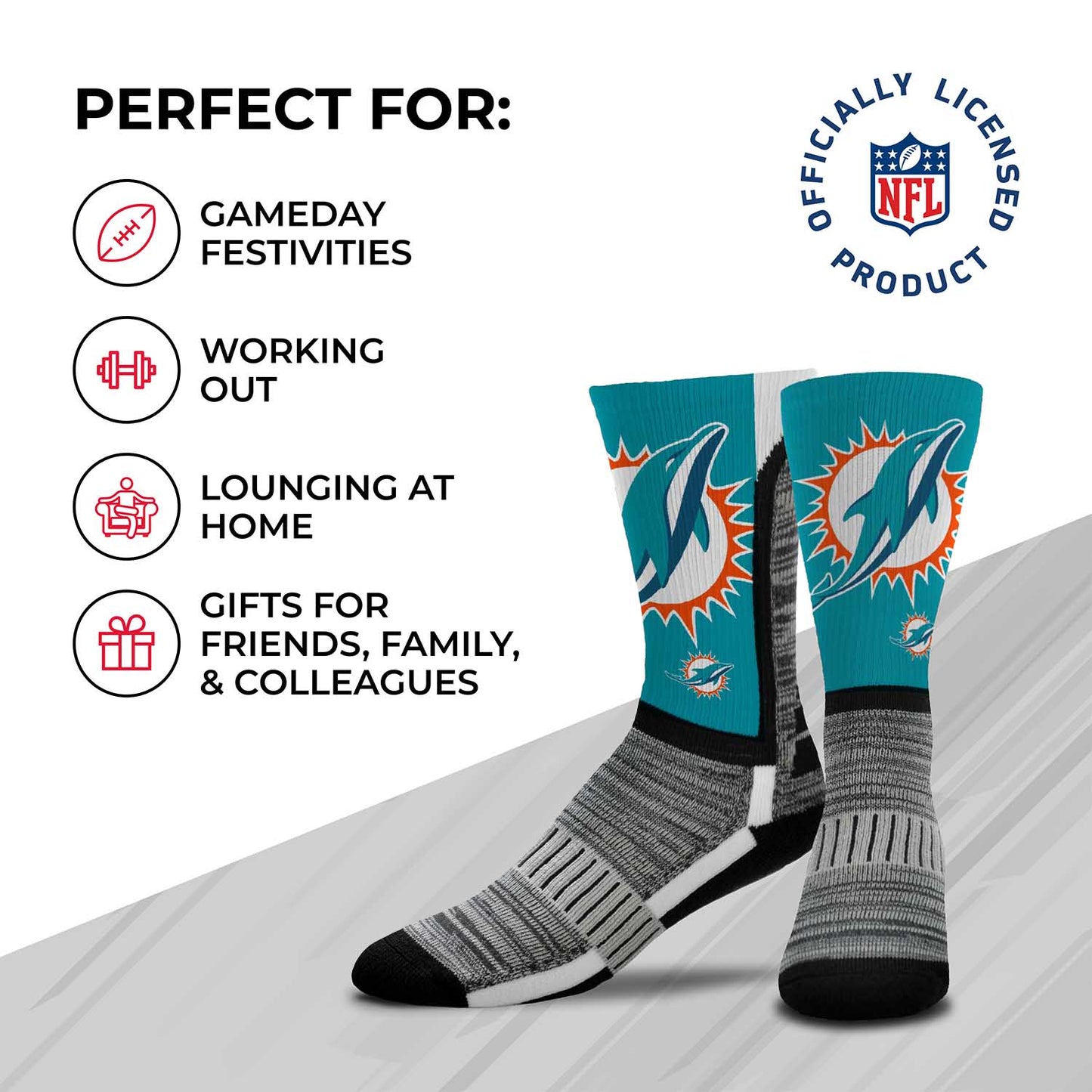 Miami Dolphins NFL V Curve  Socks - Teal