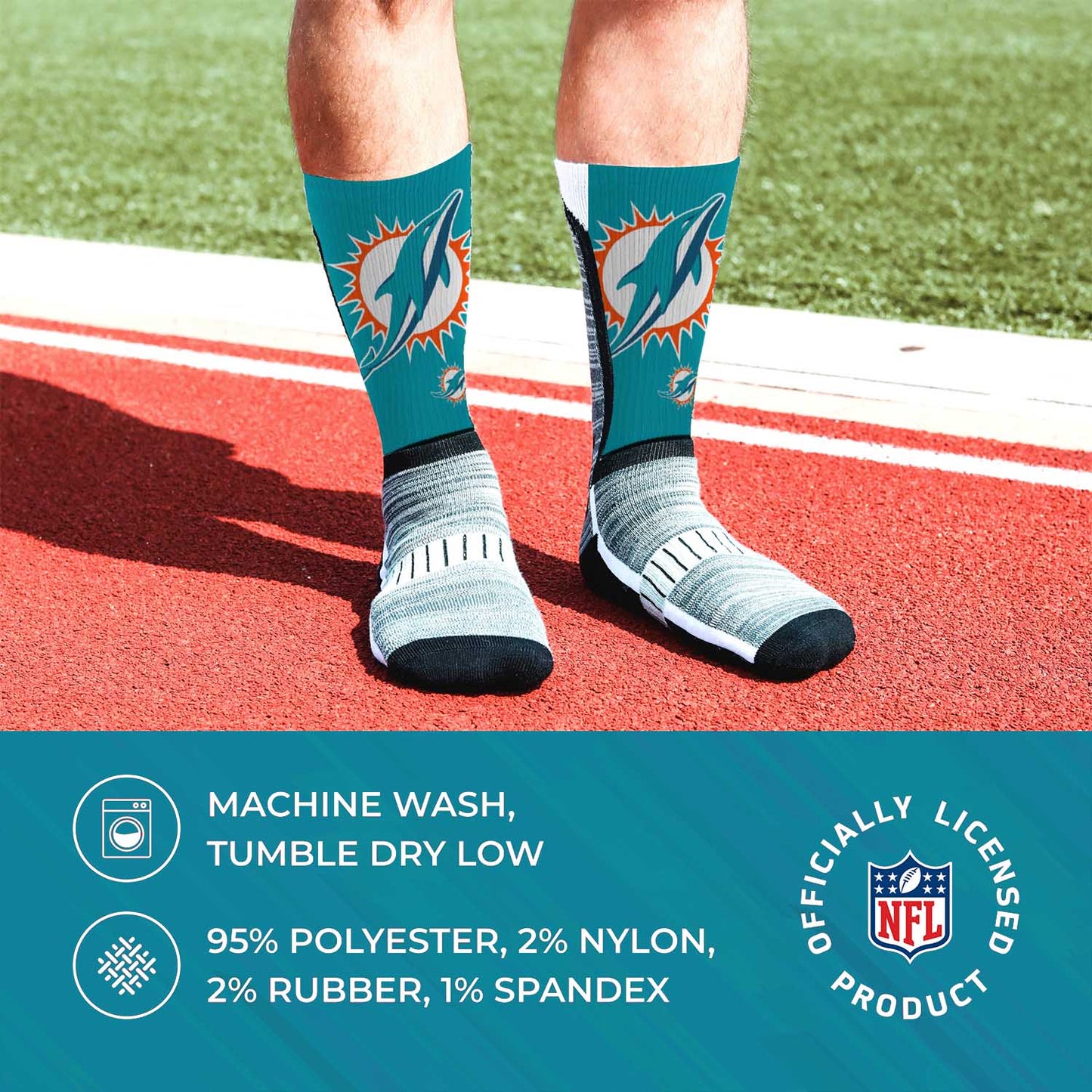 Miami Dolphins NFL Adult Curve Socks - Teal