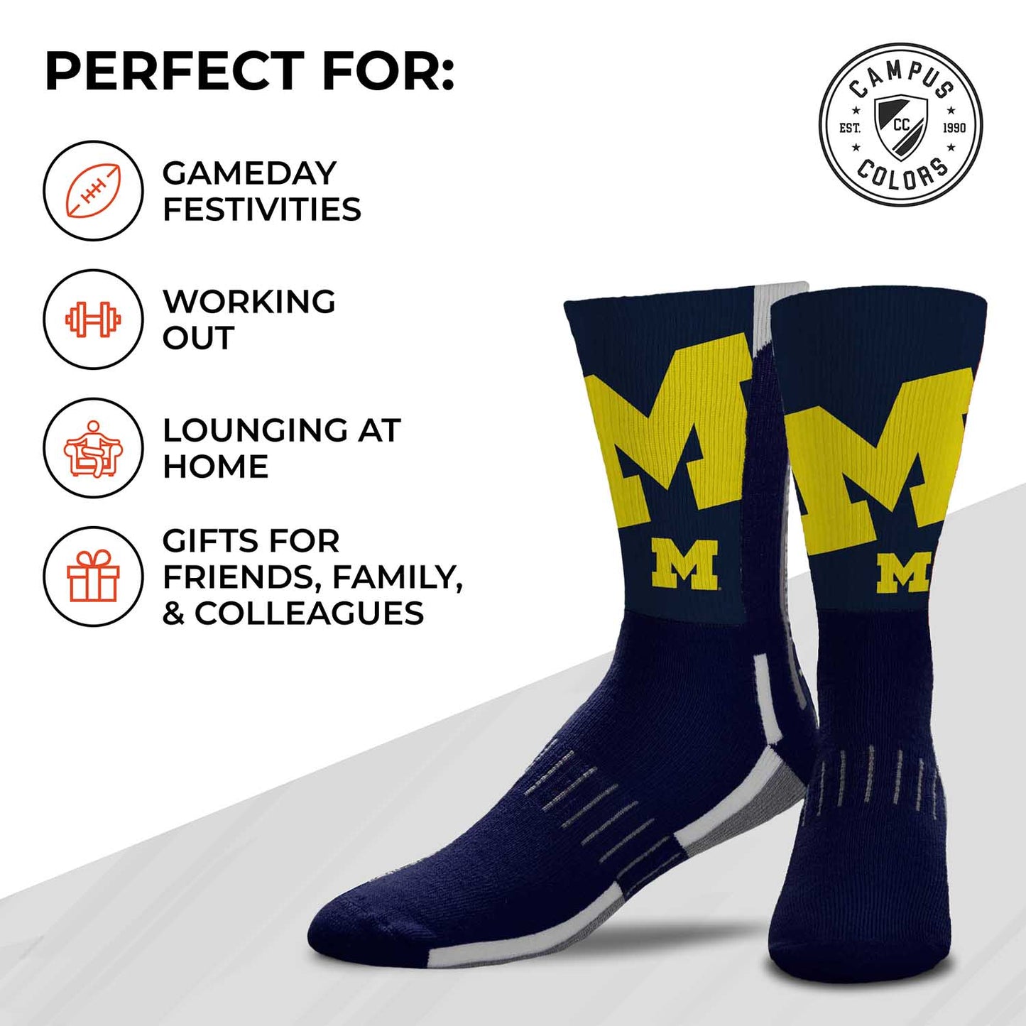 Michigan Wolverines NCAA Adult State and University Crew Socks - Indigo/Navy