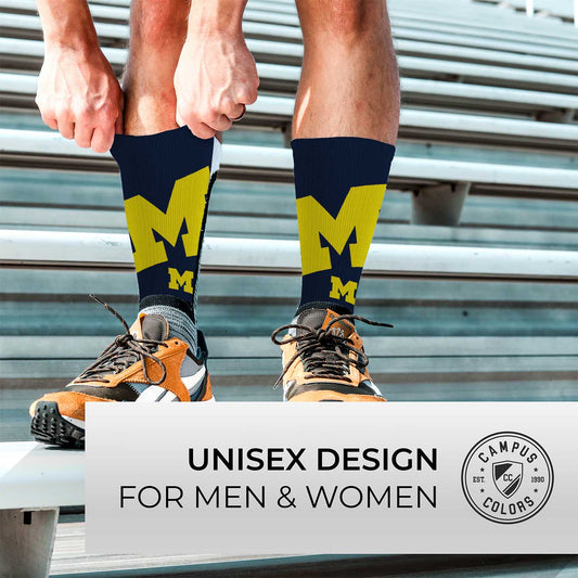 Michigan Wolverines NCAA Adult State and University Crew Socks - Indigo/Navy