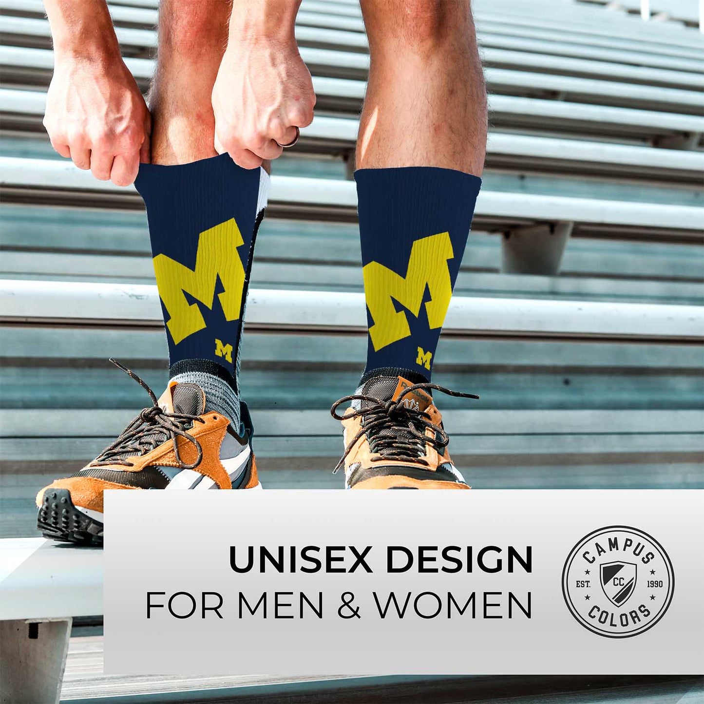 Michigan Wolverines NCAA Adult State and University Crew Socks - Navy
