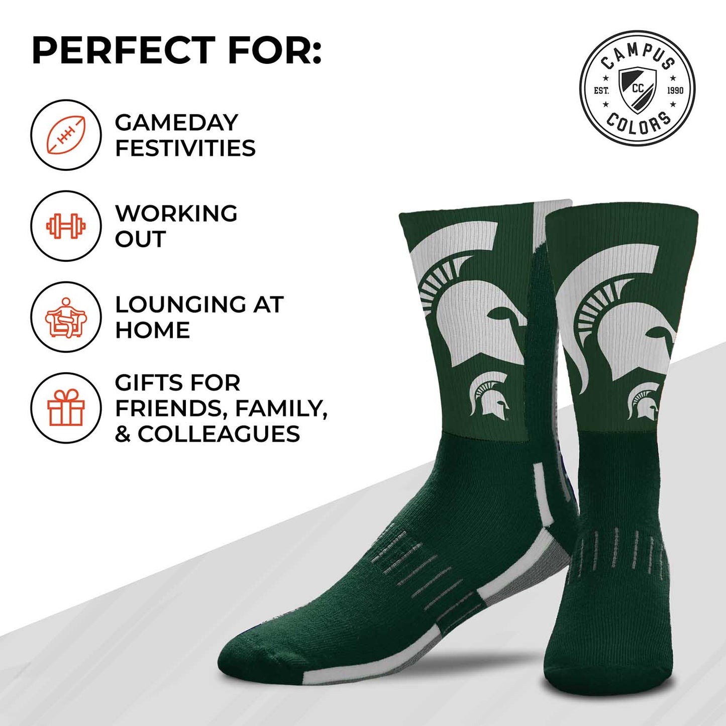 Michigan State Spartans NCAA Adult State and University Crew Socks - Forest Green