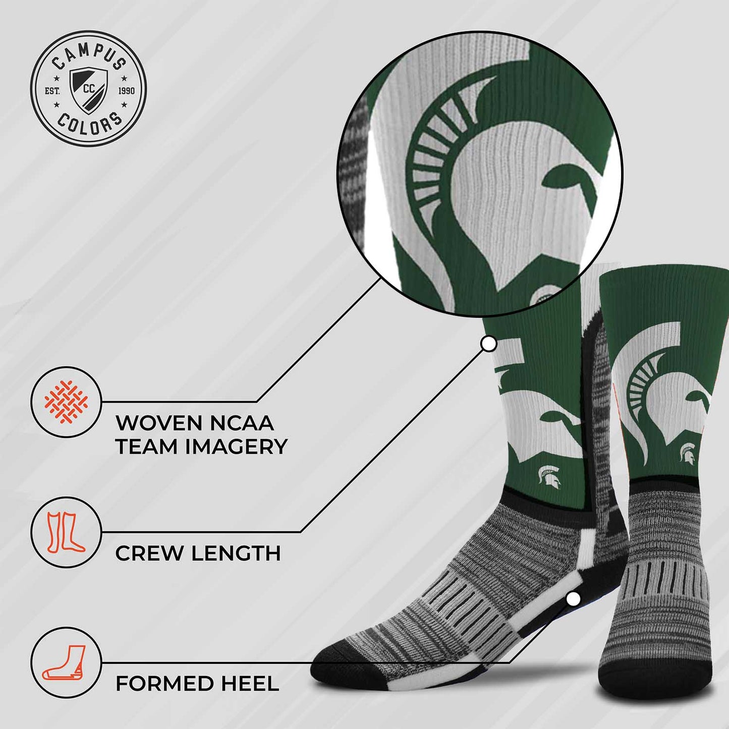 Michigan State Spartans NCAA Adult State and University Crew Socks - Green