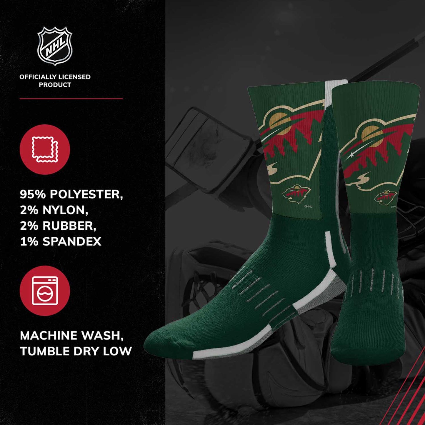 Minnesota Wild Youth NHL Zoom Curve Team Crew Socks - Green