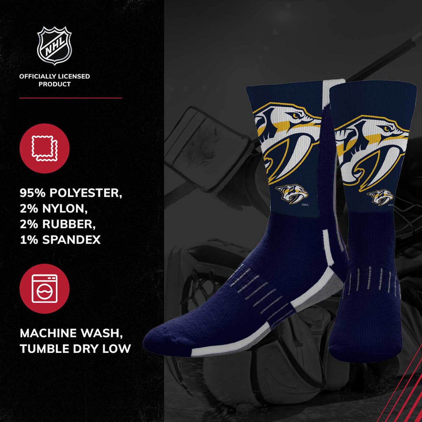 Nashville Predators Adult NHL Zoom Curve Team Crew Socks - Navy