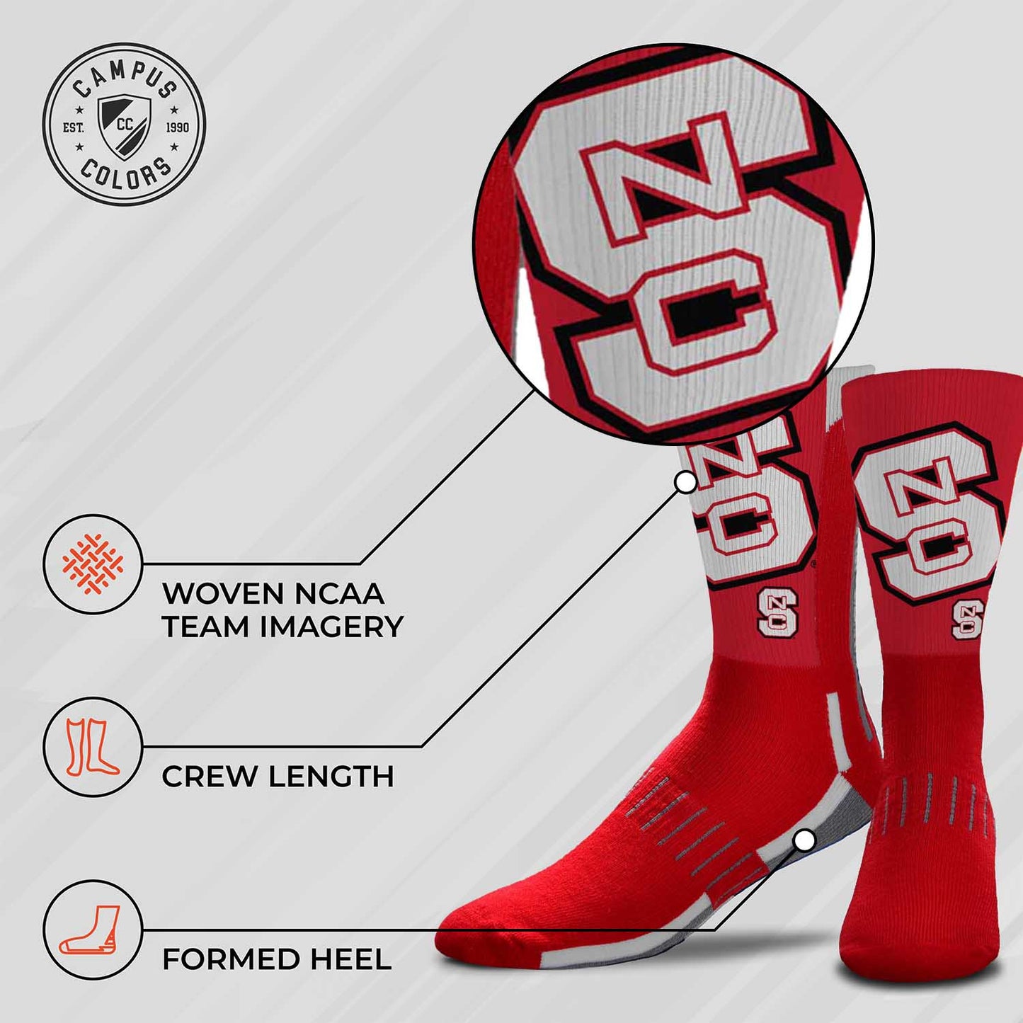 NC State Wolfpack NCAA Adult State and University Crew Socks - Cardinal