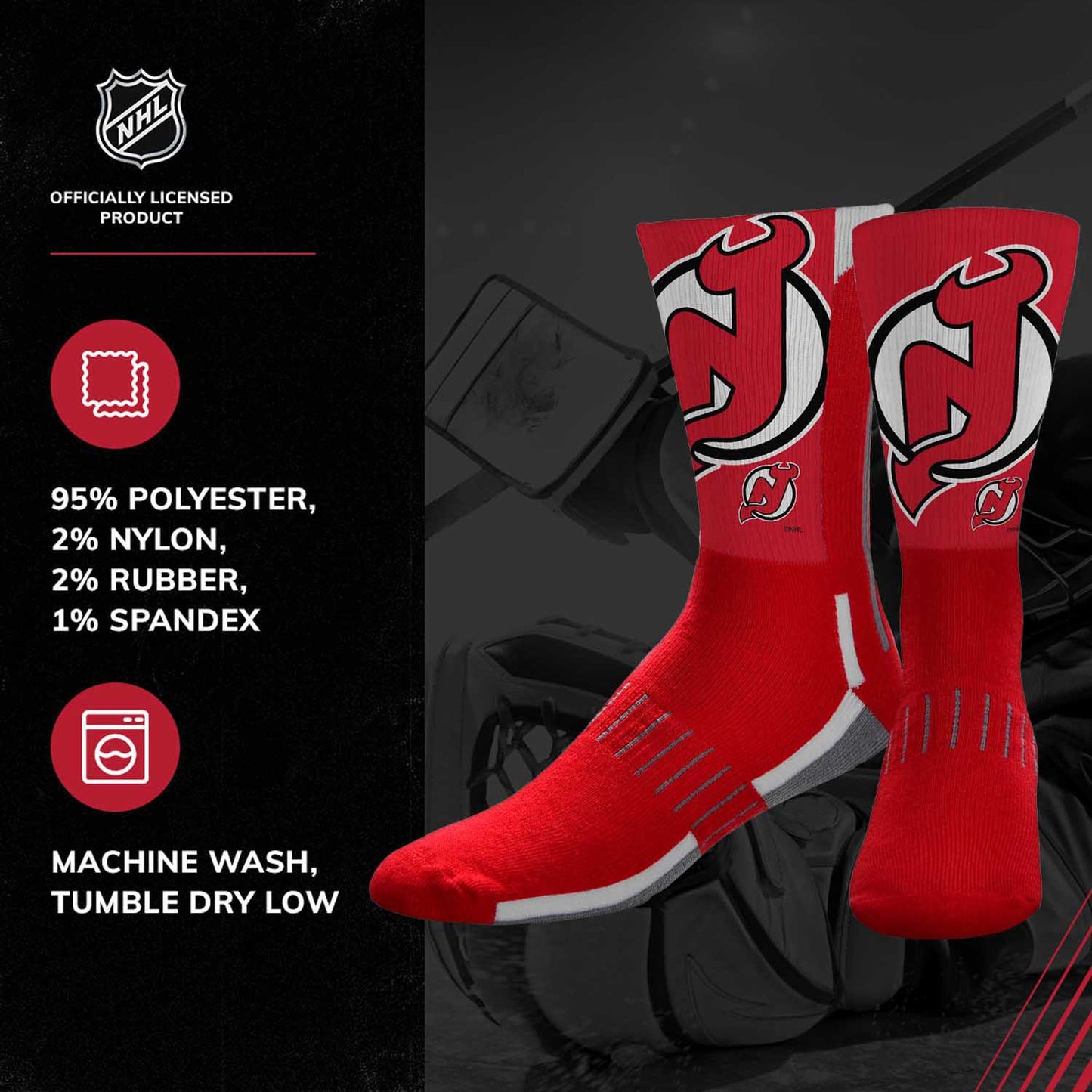 New Jersey Devils Adult NHL Zoom Curve Team Crew Socks - Red