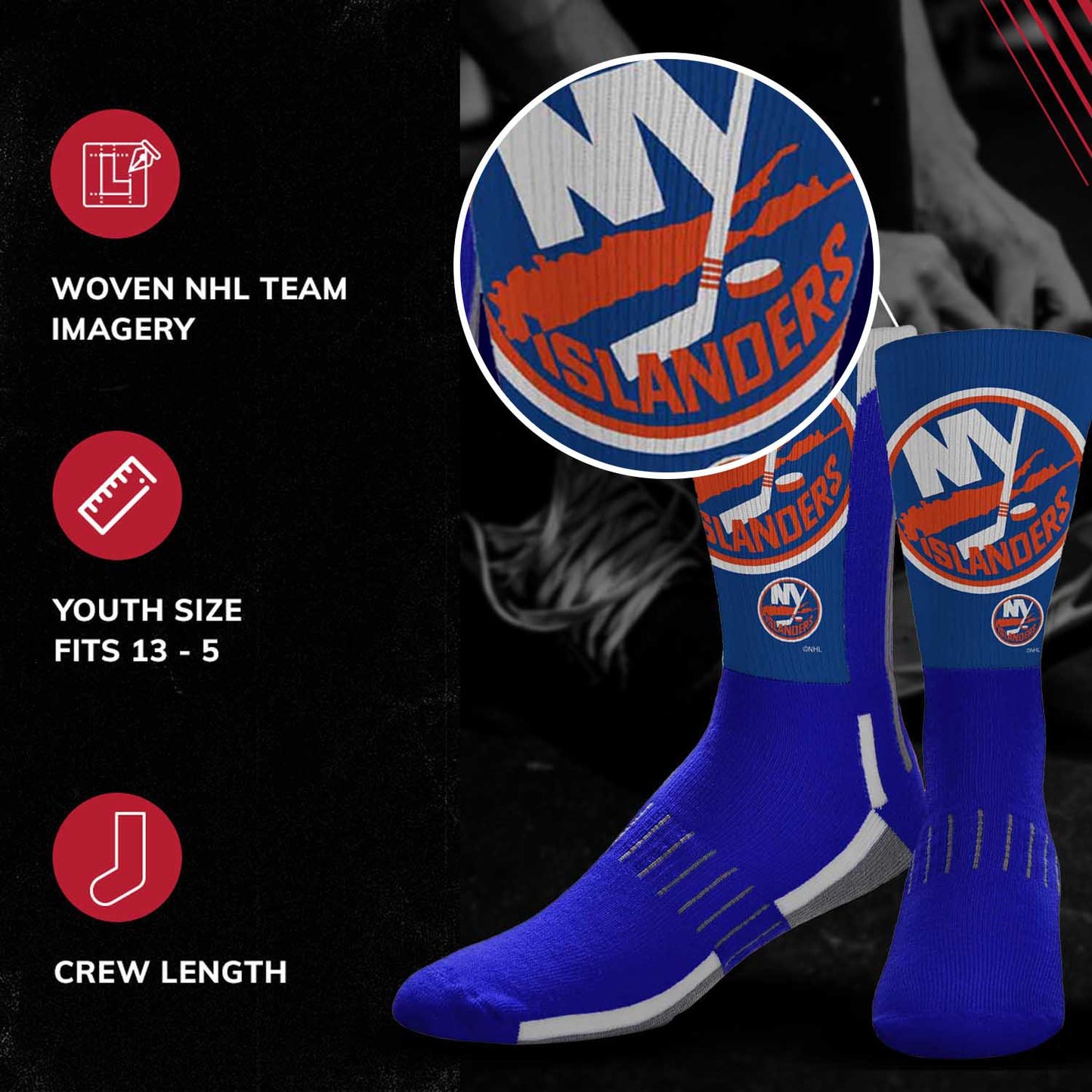 New York Islanders Adult NHL Zoom Curve Team Crew Socks - Royal