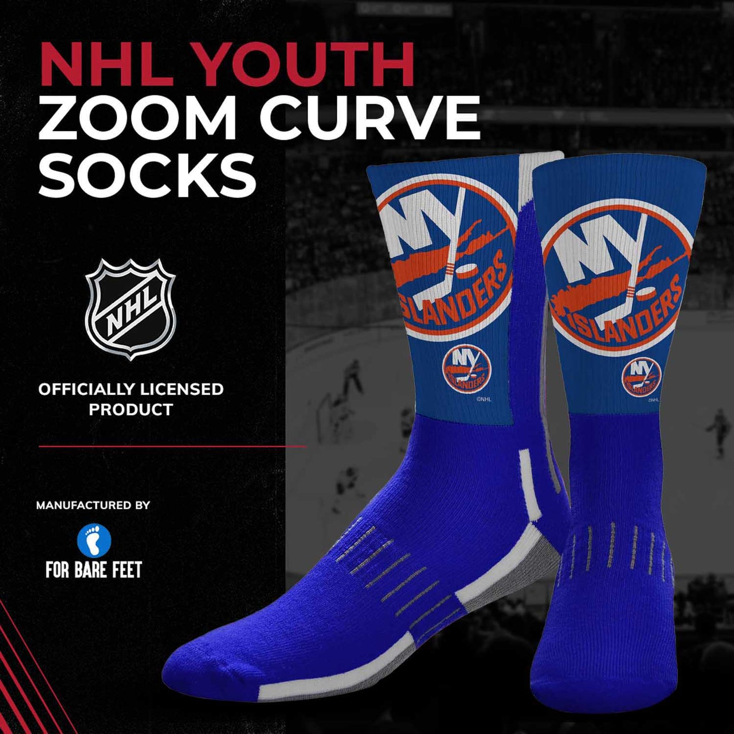 New York Islanders Youth NHL Zoom Curve Team Crew Socks - Royal