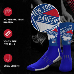 New York Rangers Youth NHL Zoom Curve Team Crew Socks - Royal