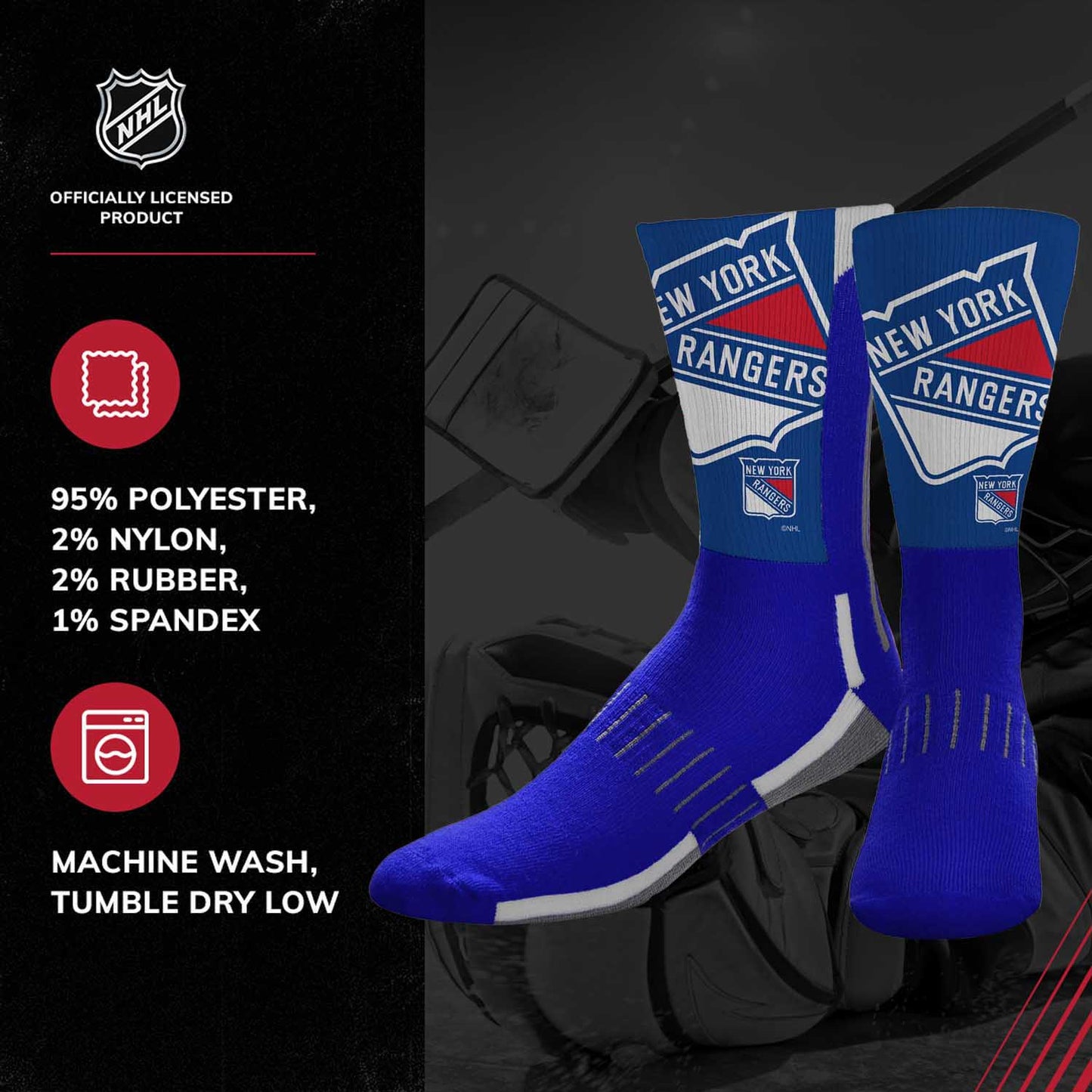 New York Rangers Adult NHL Zoom Curve Team Crew Socks - Royal