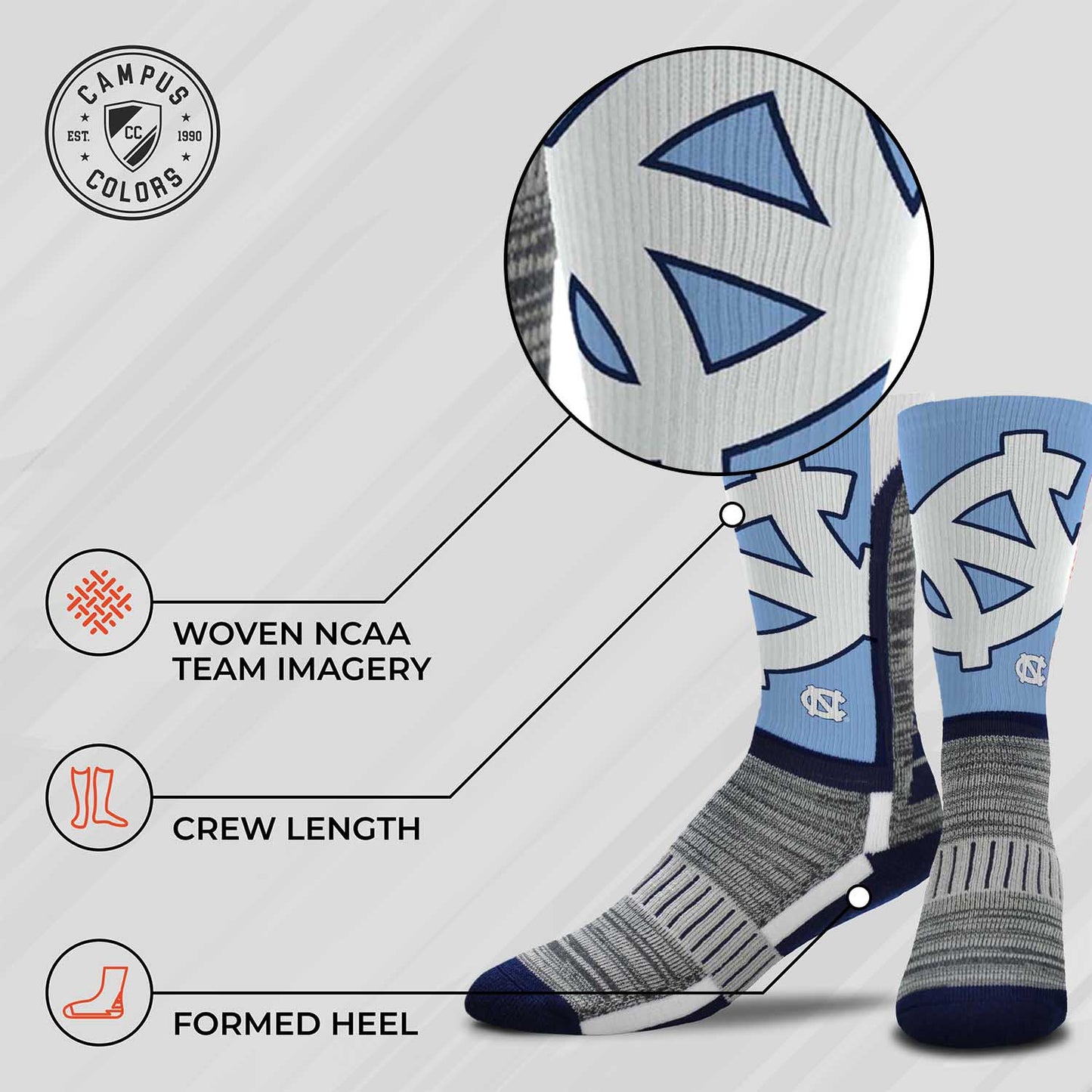 North Carolina Tar Heels NCAA Adult State and University Crew Socks - Carolina Blue