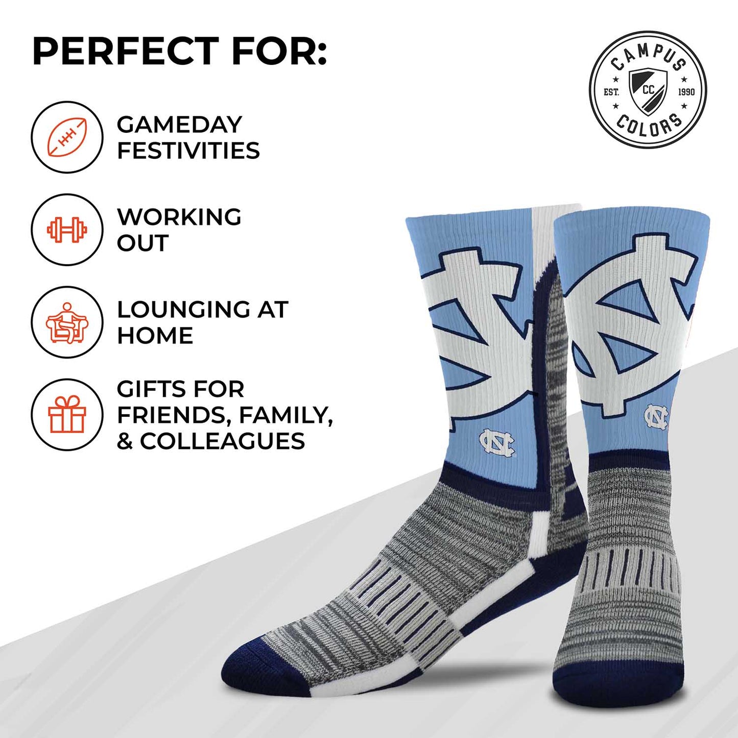 North Carolina Tar Heels NCAA Adult State and University Crew Socks - Carolina Blue