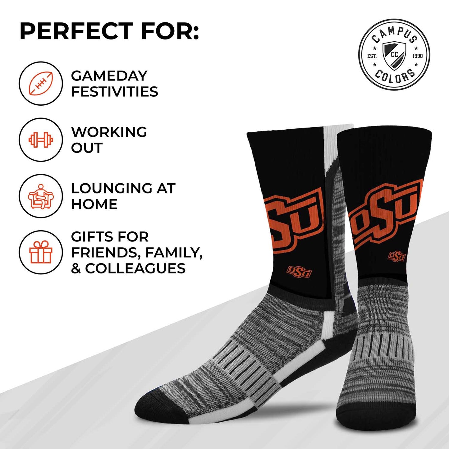 Oklahoma State Cowboys NCAA Adult State and University Crew Socks - Black