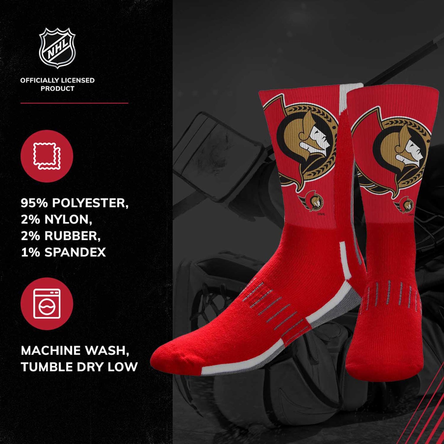 Ottawa Senators Youth NHL Zoom Curve Team Crew Socks - Red