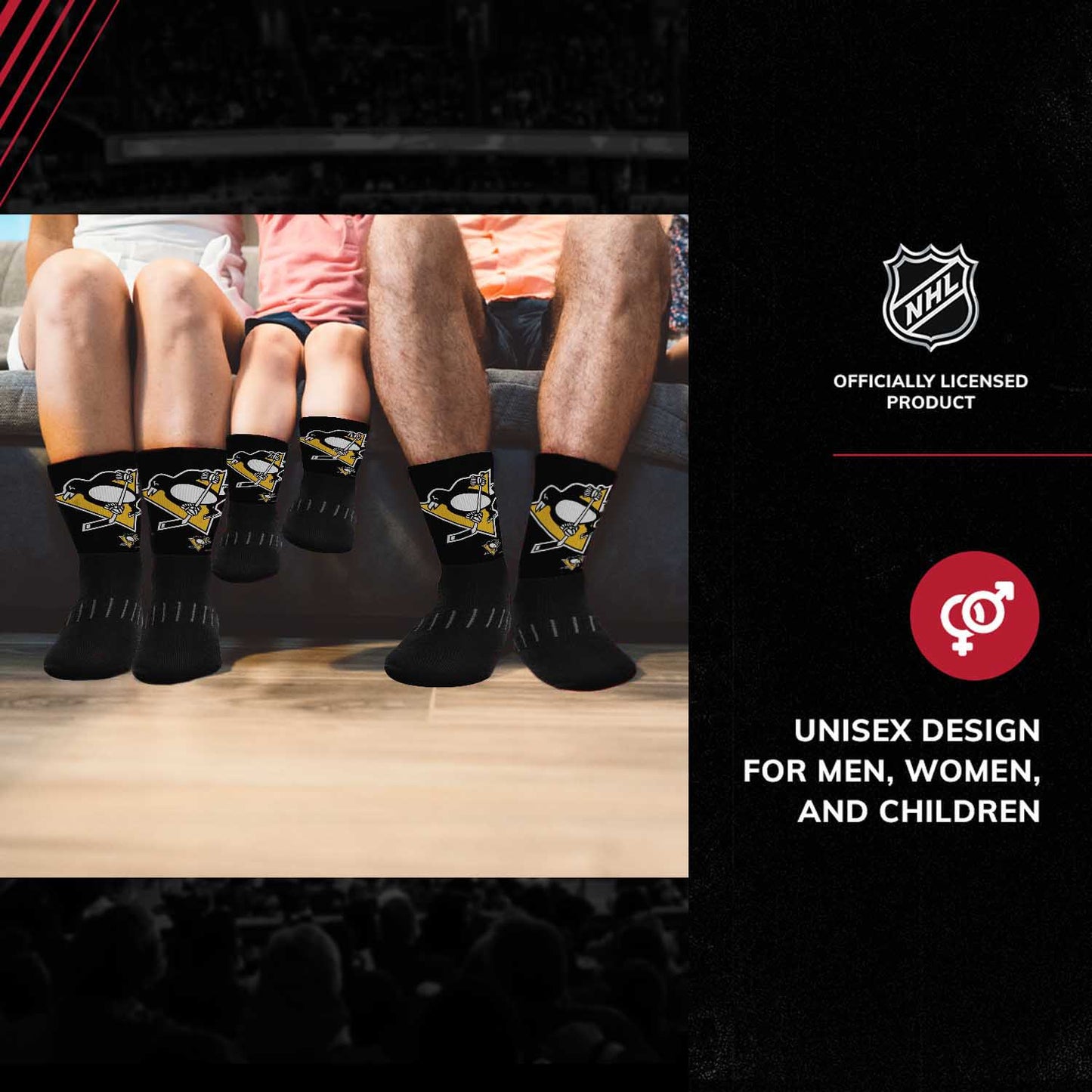 Pittsburgh Penguins Adult NHL Zoom Curve Team Crew Socks - Black