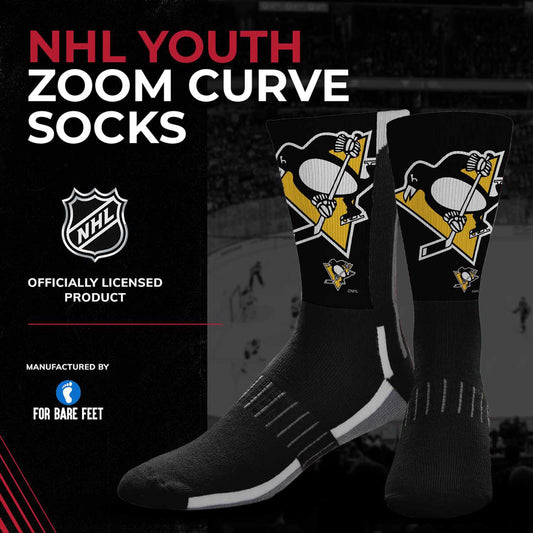 Pittsburgh Penguins Youth NHL Zoom Curve Team Crew Socks - Black