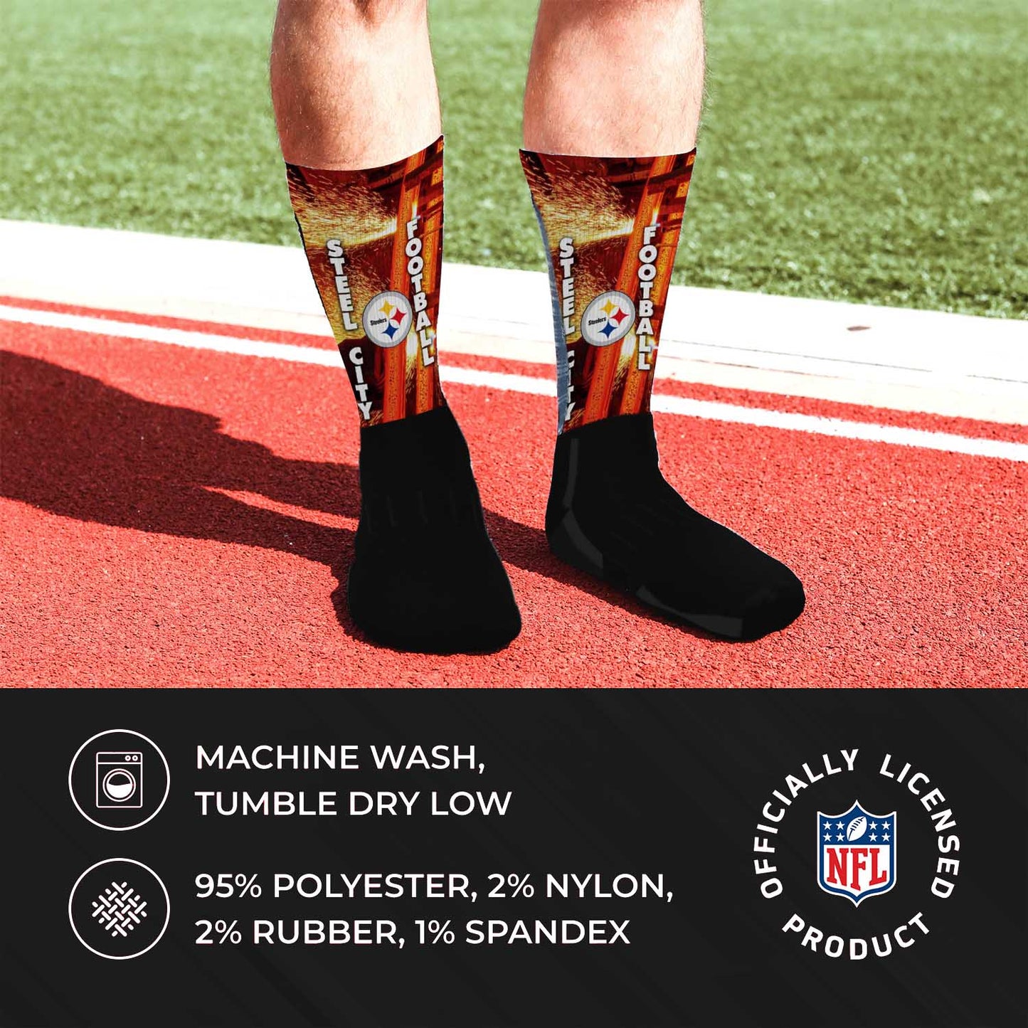 Pittsburgh Steelers NFL Adult Zoom Location Crew Socks - Black