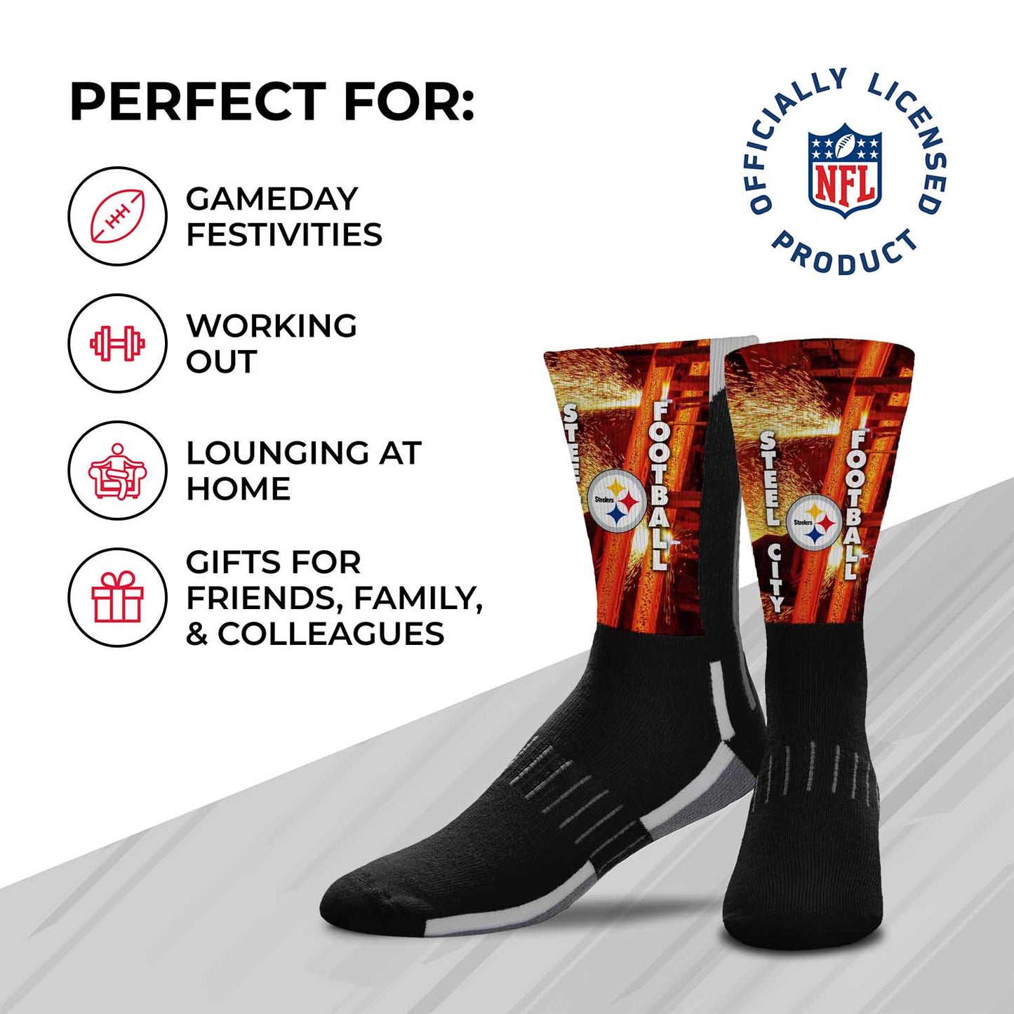 Pittsburgh Steelers NFL Adult Zoom Location Crew Socks - Black
