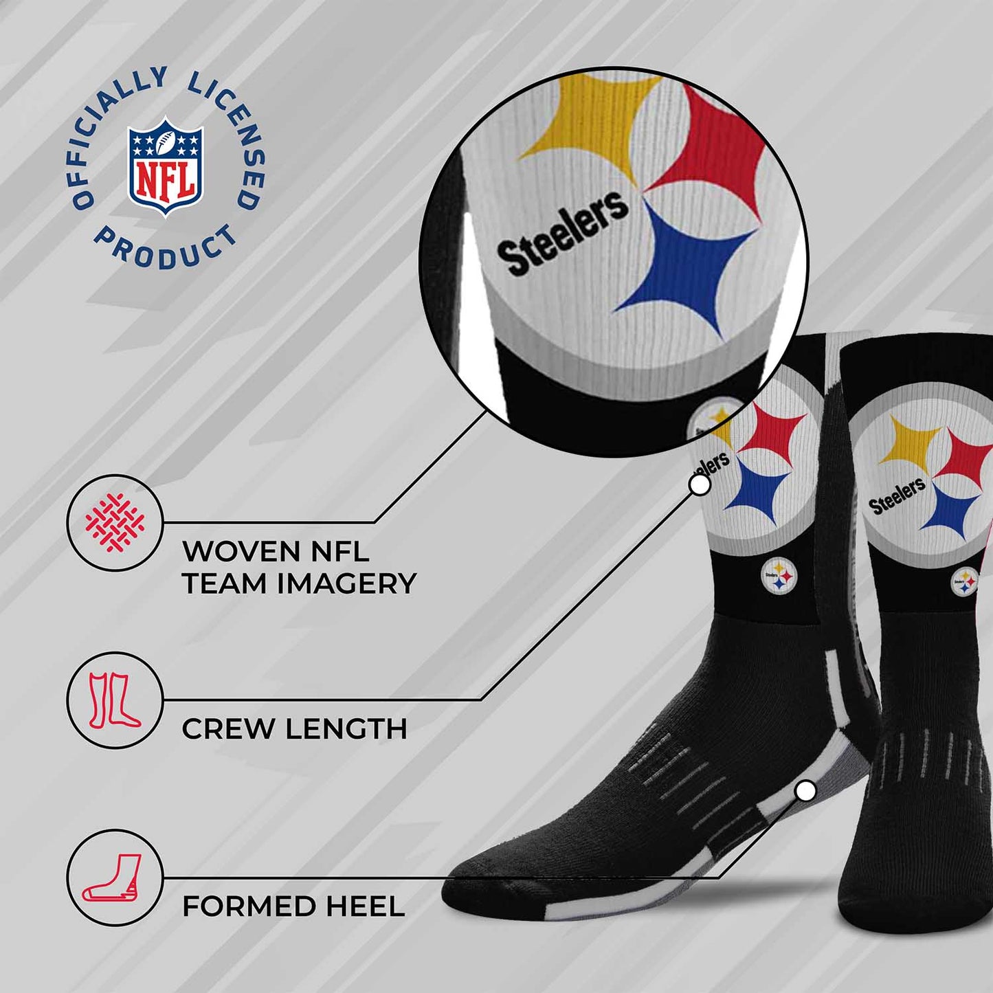 Pittsburgh Steelers NFL V Curve  Socks - Charcoal