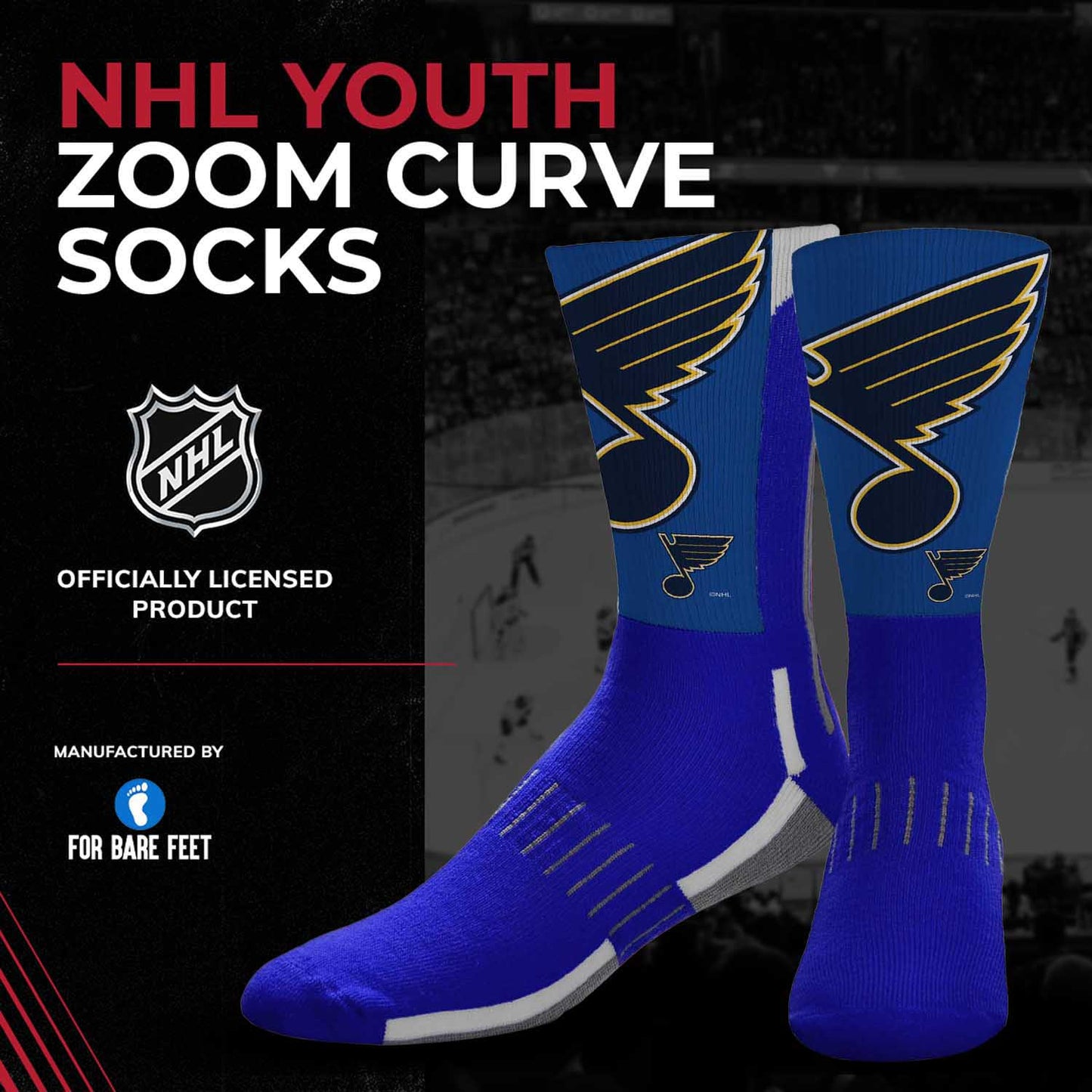 St. Louis Blues Youth NHL Zoom Curve Team Crew Socks - Royal
