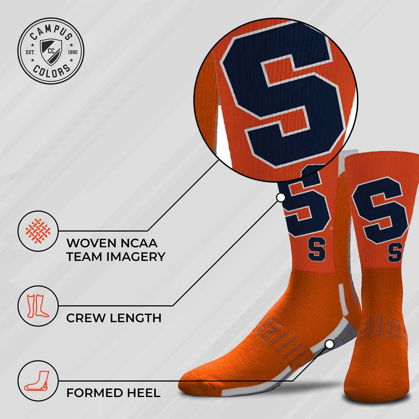 Syracuse Orange NCAA Adult State and University Crew Socks - Orange