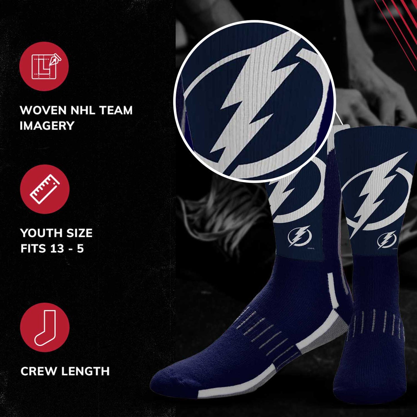 Tampa Bay Lightning Adult NHL Zoom Curve Team Crew Socks - Navy
