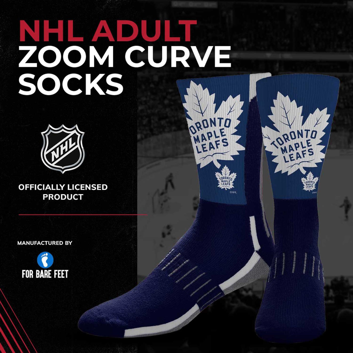 Toronto Maple Leafs Adult NHL Zoom Curve Team Crew Socks - Navy