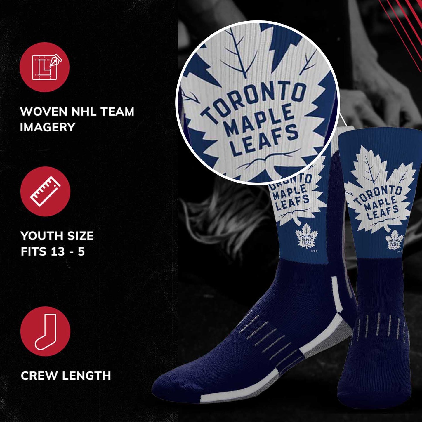 Toronto Maple Leafs Adult NHL Zoom Curve Team Crew Socks - Navy