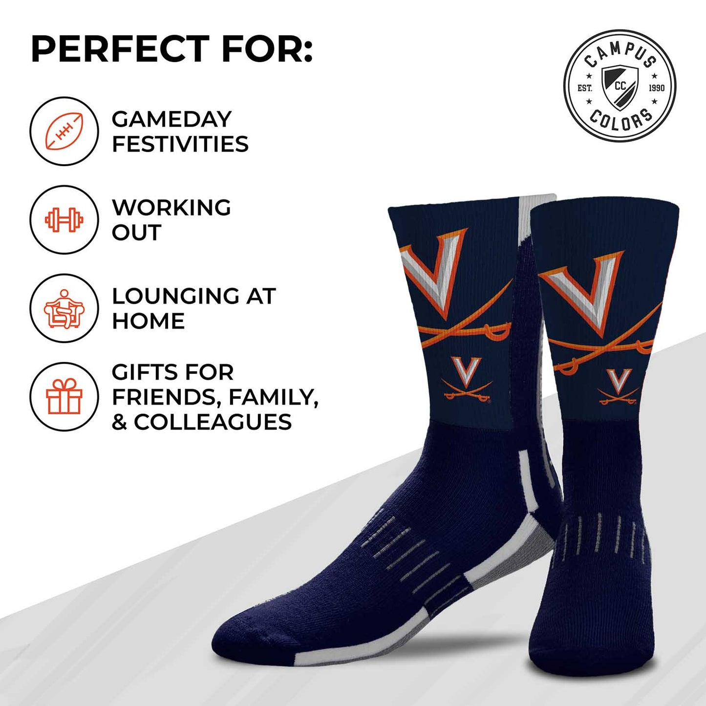 Virginia Cavaliers NCAA Adult State and University Crew Socks - Indigo/Navy