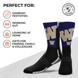 Washington Huskies NCAA Adult State and University Crew Socks - Black
