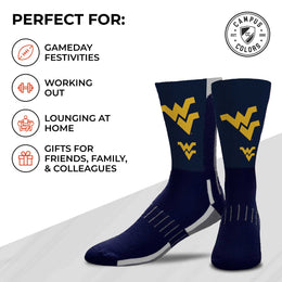 West Virginia Mountaineers NCAA Adult State and University Crew Socks - Indigo/Navy