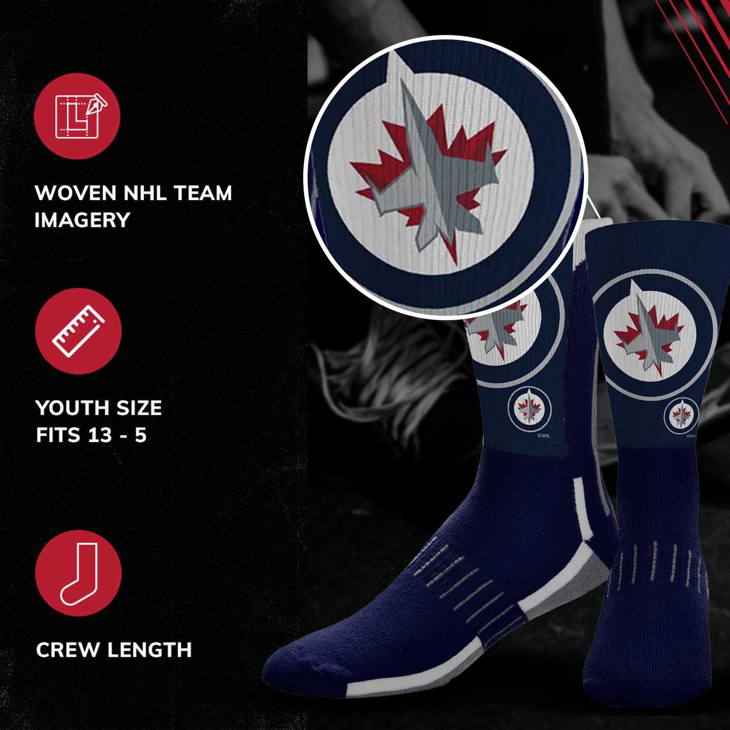 Winnipeg Jets Adult NHL Zoom Curve Team Crew Socks - Navy