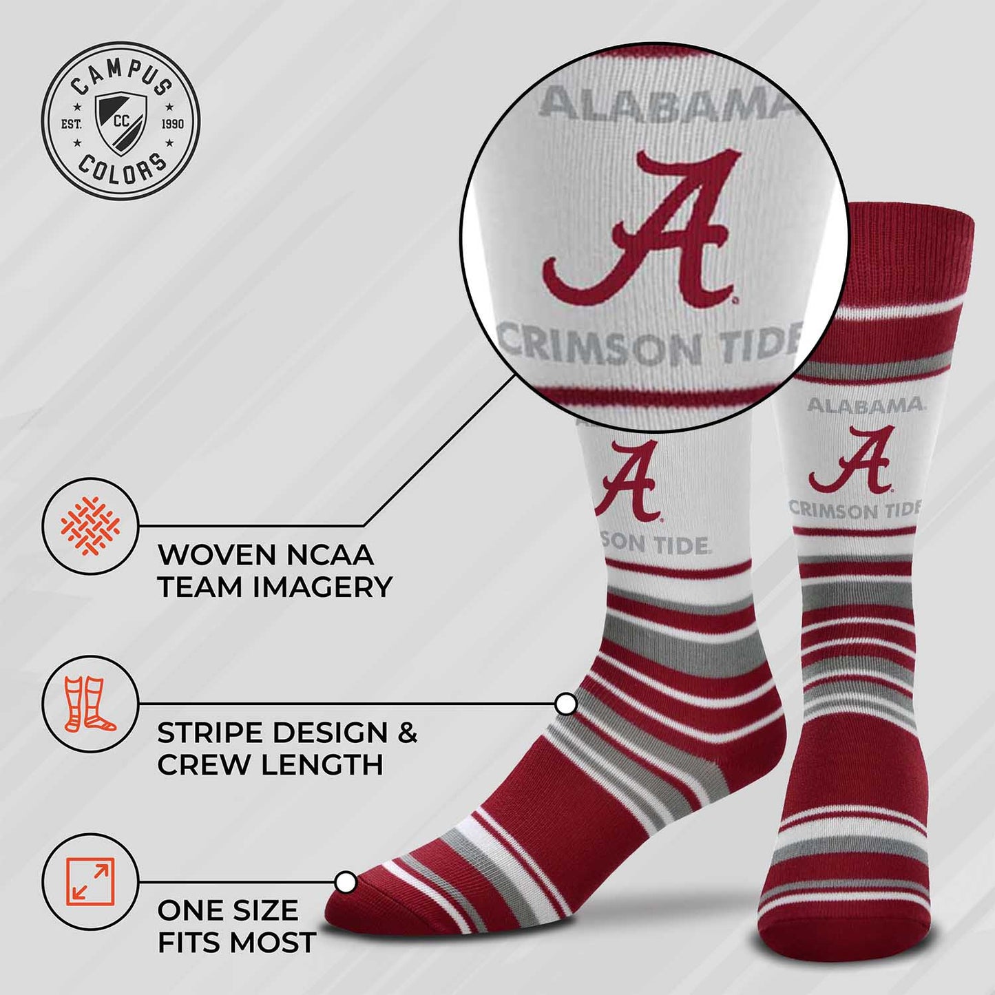 Alabama Crimson Tide Collegiate University Striped Dress Socks - Crimson