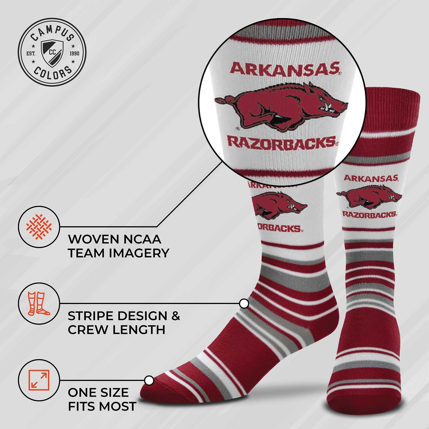 Arkansas Razorbacks Collegiate University Striped Dress Socks - Maroon