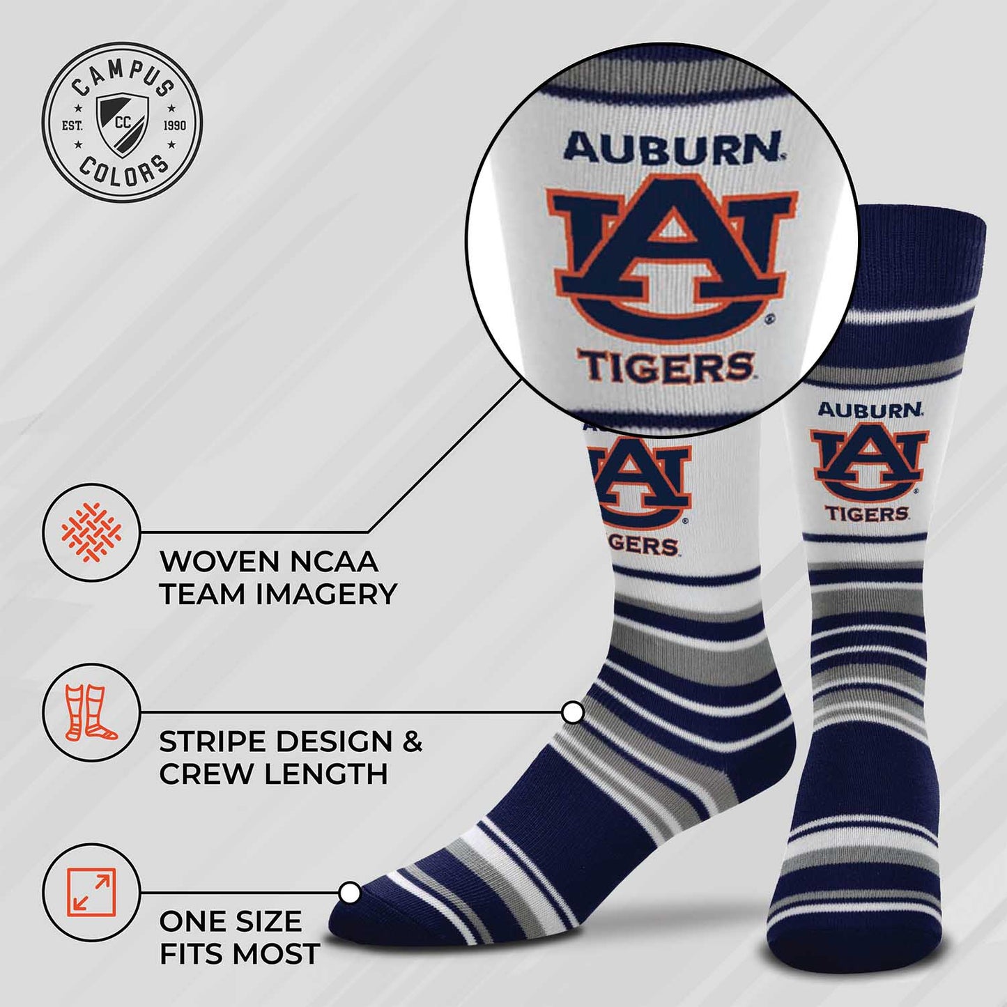 Auburn Tigers Collegiate University Striped Dress Socks - Navy