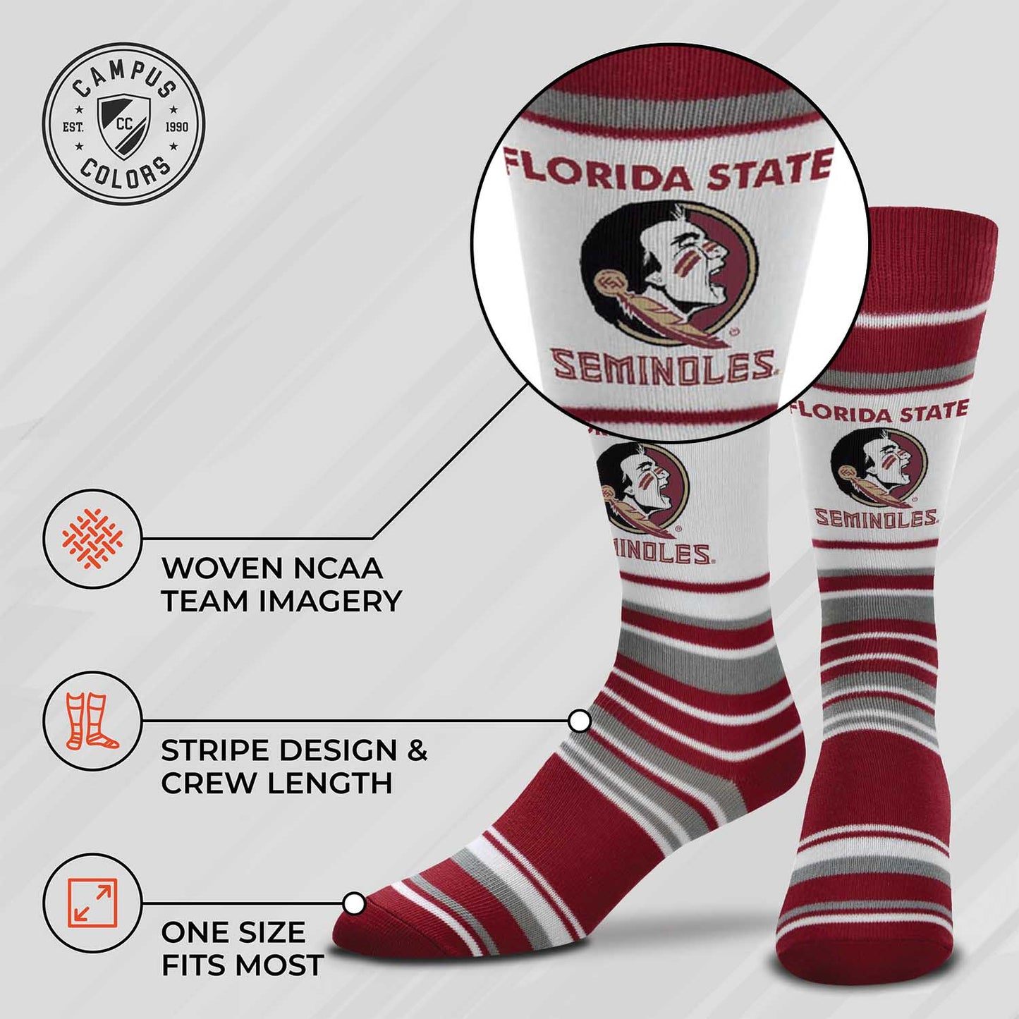 Florida State Seminoles Collegiate University Striped Dress Socks - Maroon