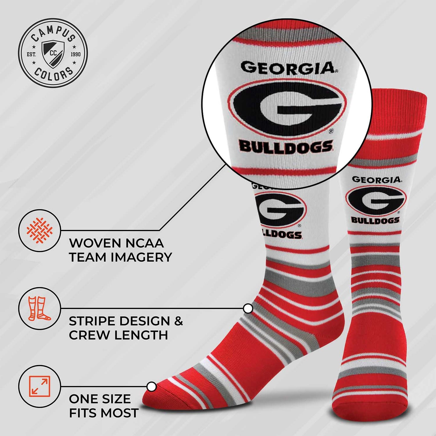 Georgia Bulldogs Collegiate University Striped Dress Socks - Red
