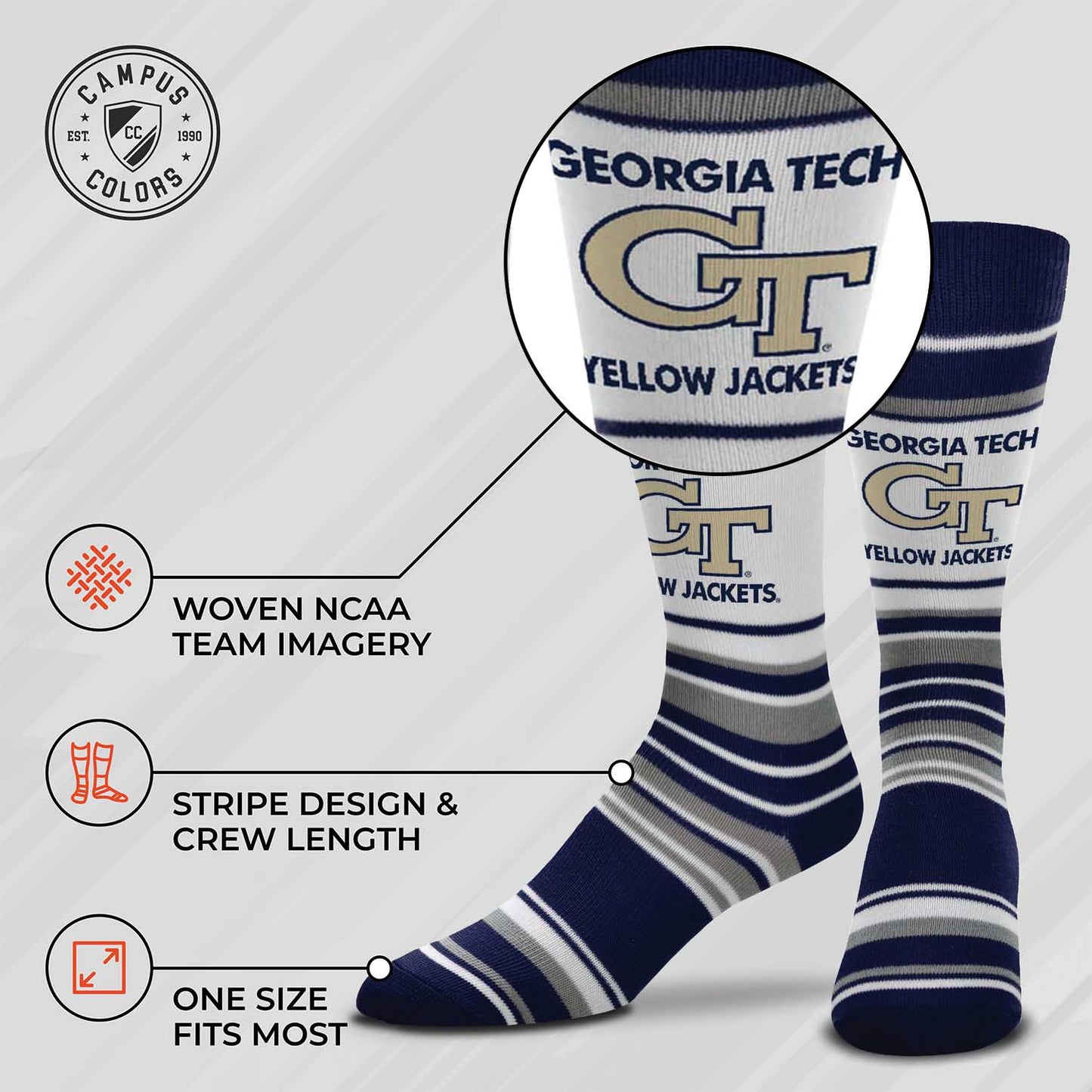 Georgia Tech Yellowjackets Collegiate University Striped Dress Socks - Navy