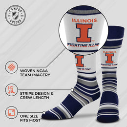 Illinois Fighting Illini Collegiate University Striped Dress Socks - Navy