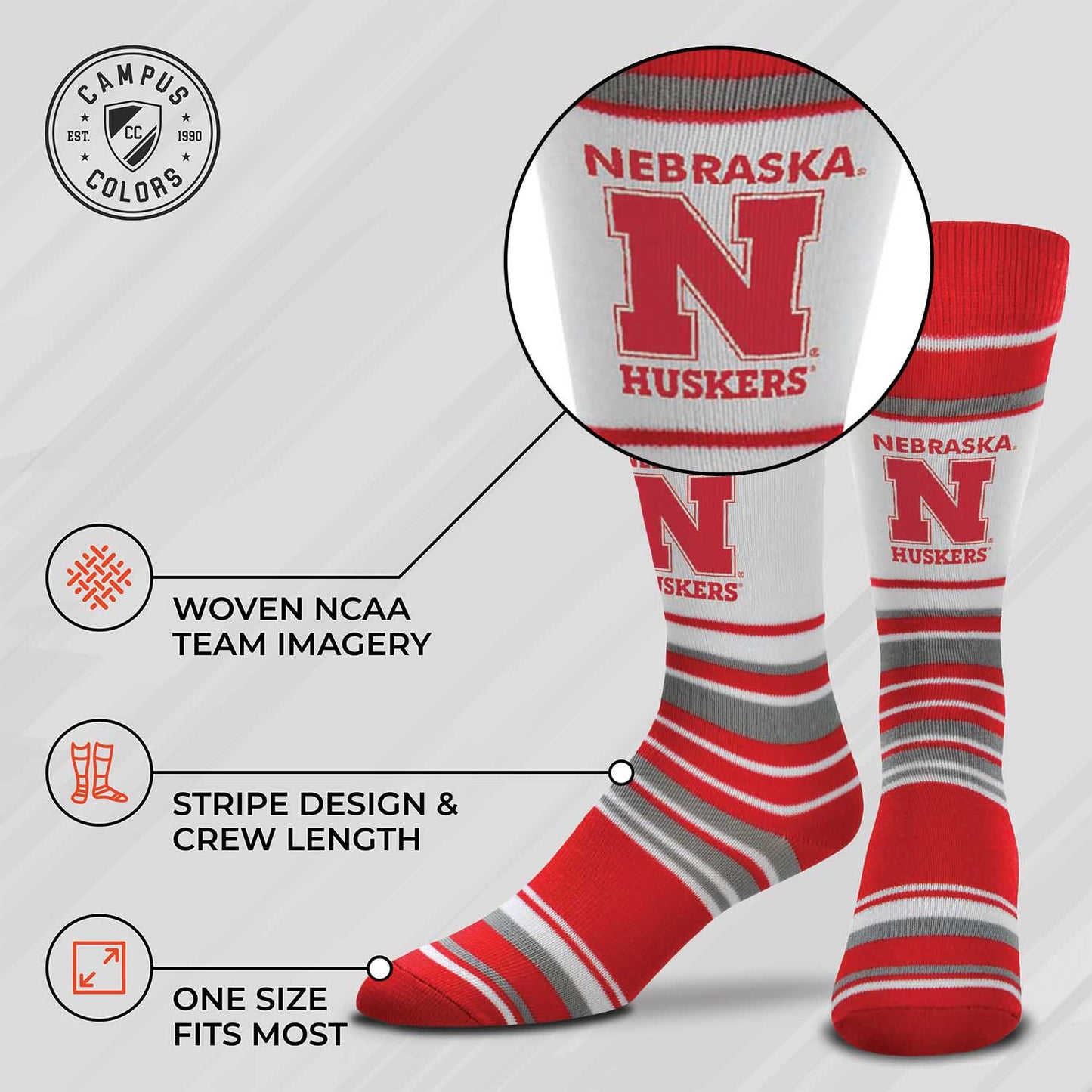 Nebraska Cornhuskers Collegiate University Striped Dress Socks - Red