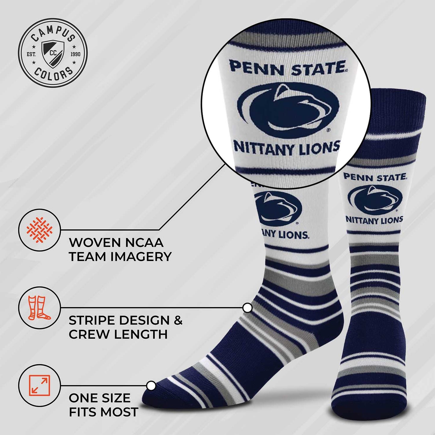 Penn State Nittany Lions Collegiate University Striped Dress Socks - Navy