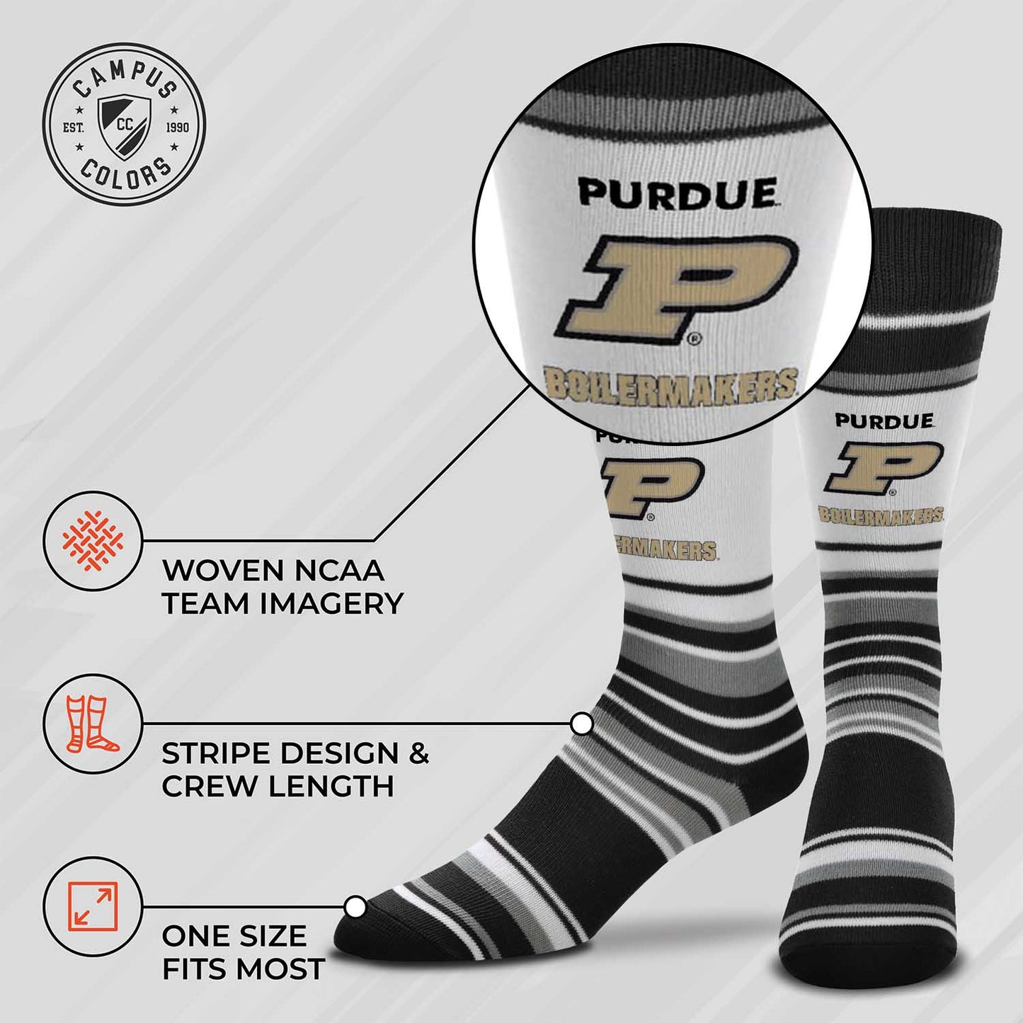 Purdue Boilermakers Collegiate University Striped Dress Socks - Black