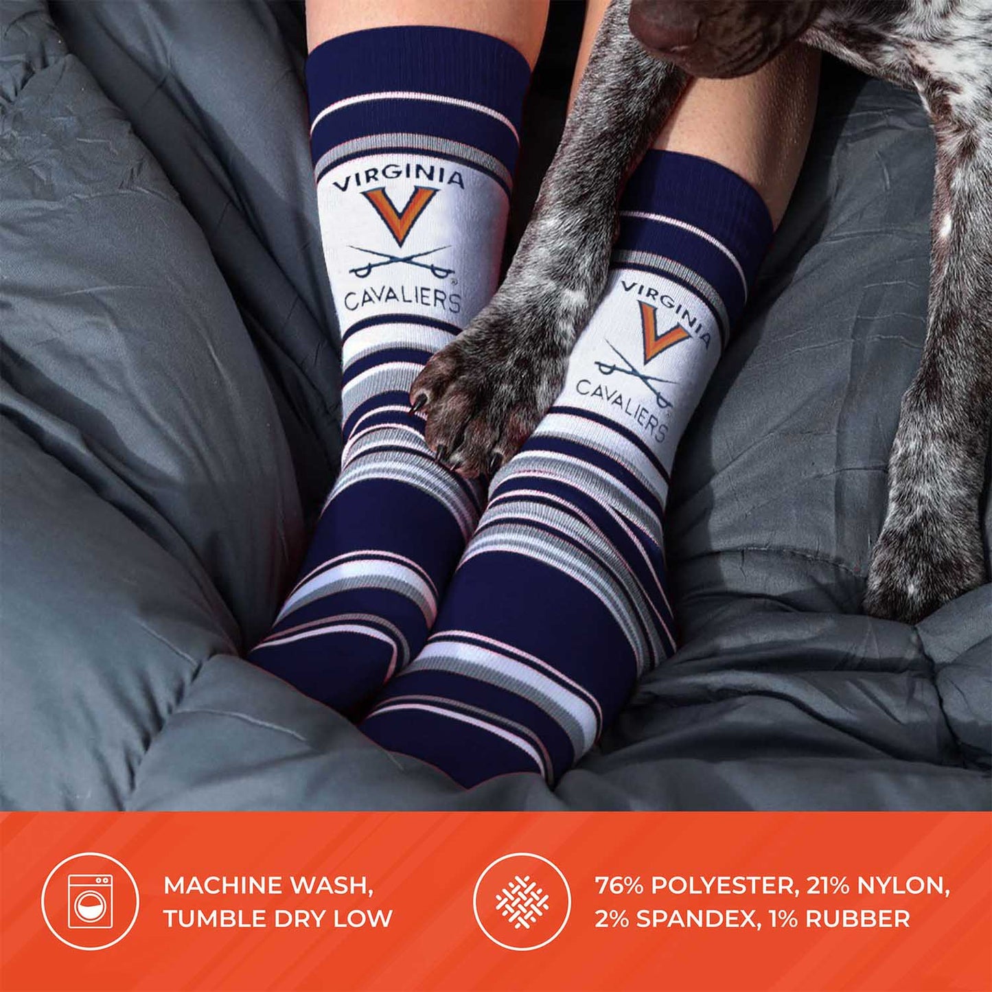 Virginia Cavaliers Collegiate University Striped Dress Socks - Navy