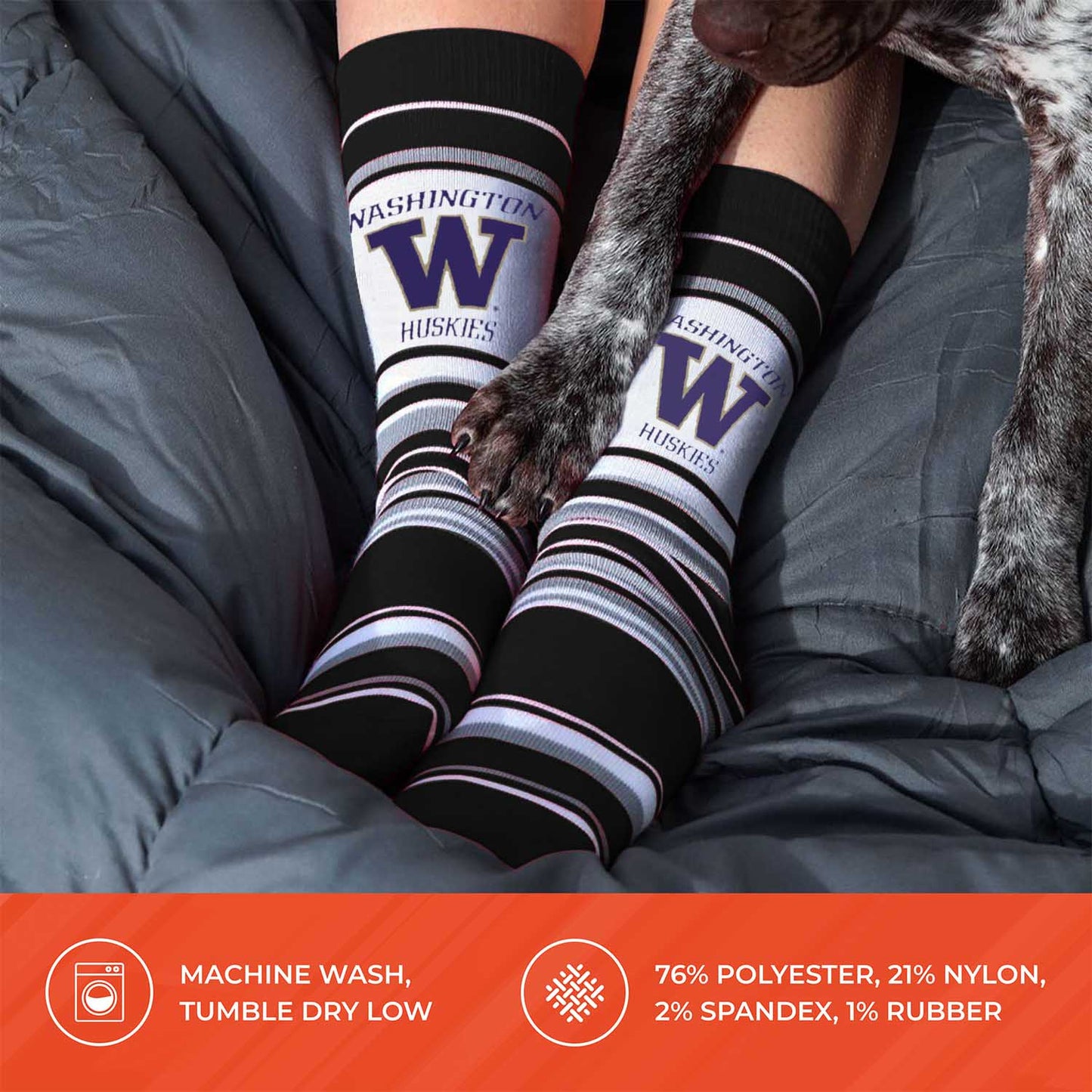 Washington Huskies Collegiate University Striped Dress Socks - Black