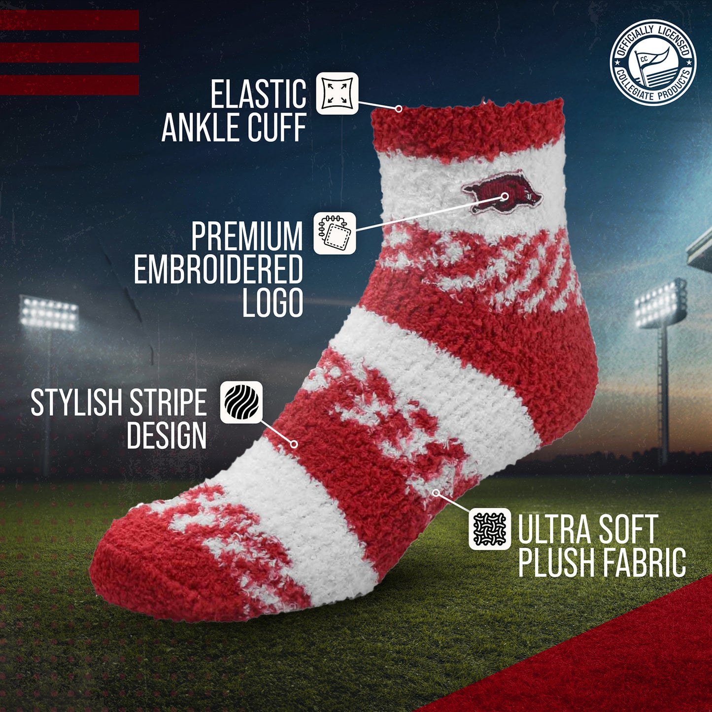 Arkansas Razorbacks NCAA Unisex Cozy Soft Sleep Socks - Cardinal