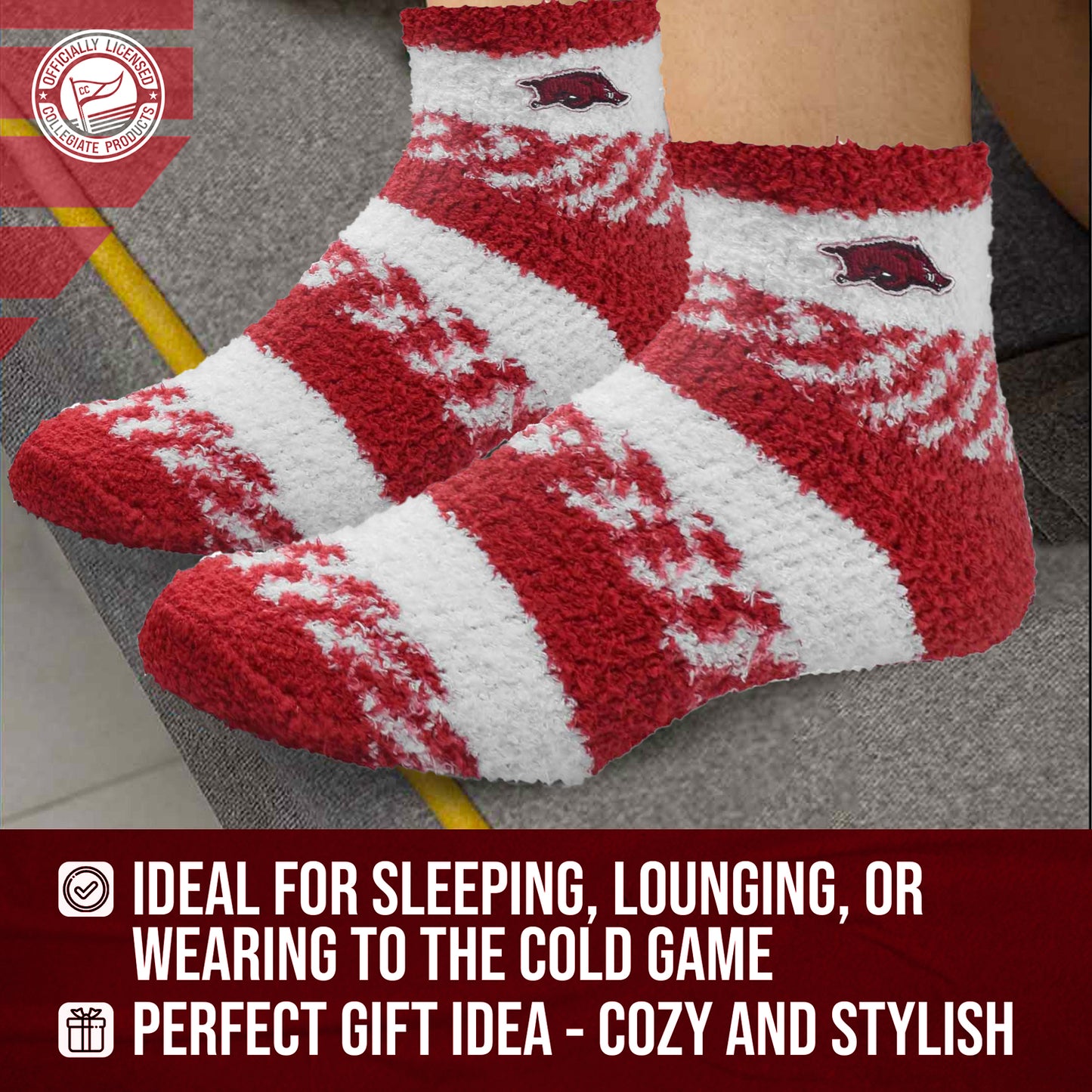Arkansas Razorbacks NCAA Unisex Cozy Soft Sleep Socks - Cardinal