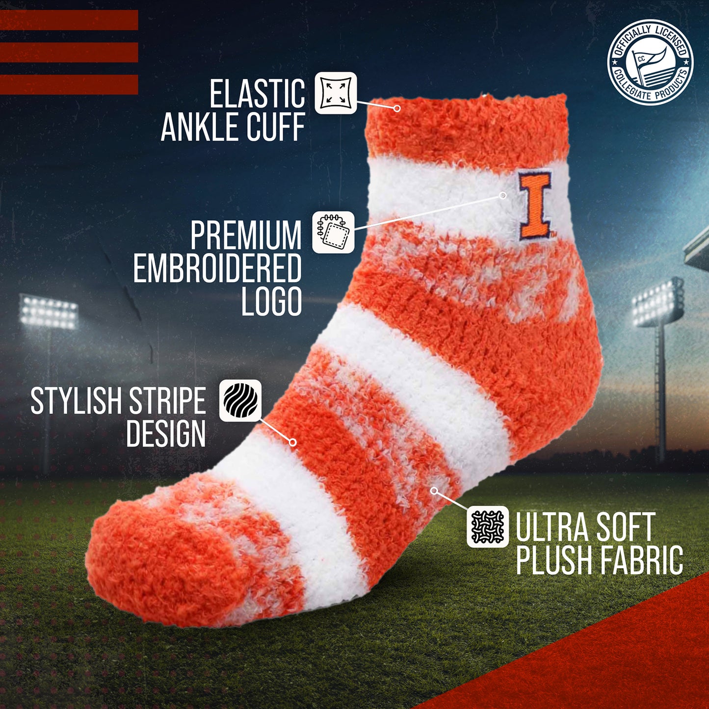 Illinois Fighting Illini NCAA Unisex Cozy Soft Sleep Socks - Orange