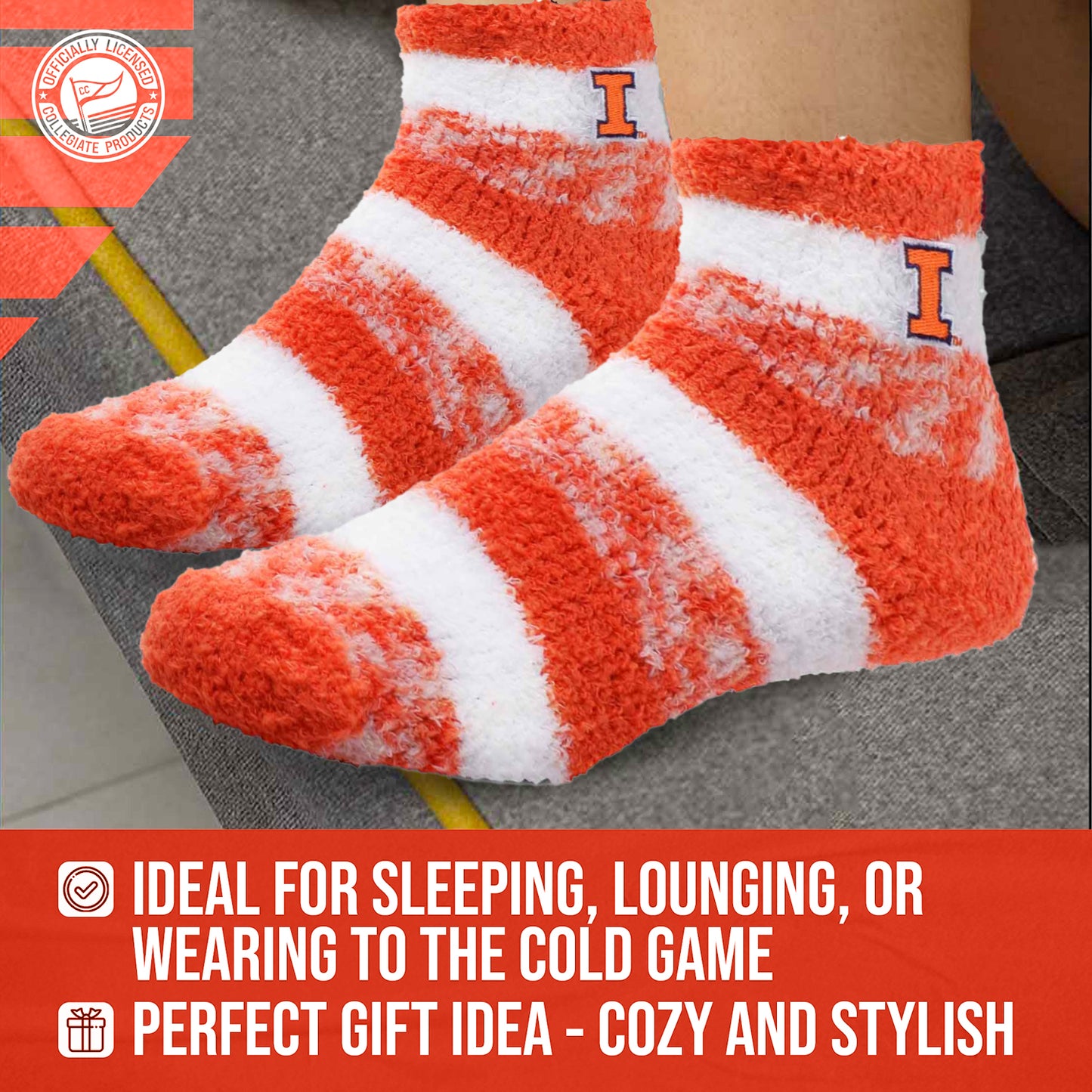 Illinois Fighting Illini NCAA Unisex Cozy Soft Sleep Socks - Orange